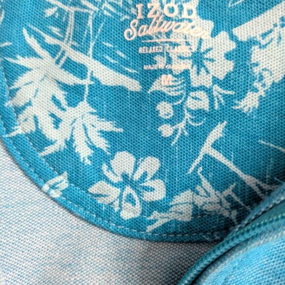 Izod Saltwater Relaxed Classic Turquoise 1/4 zip Men's Pullover 100% Cotton Sz M - Picture 5 of 5